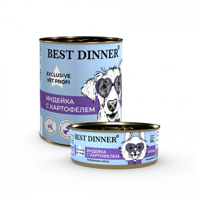 Best Dinner Exclusive Vet Profi Urinary Консервы для собак и щенков при мочекаменной болезни с индейкой и картофелем